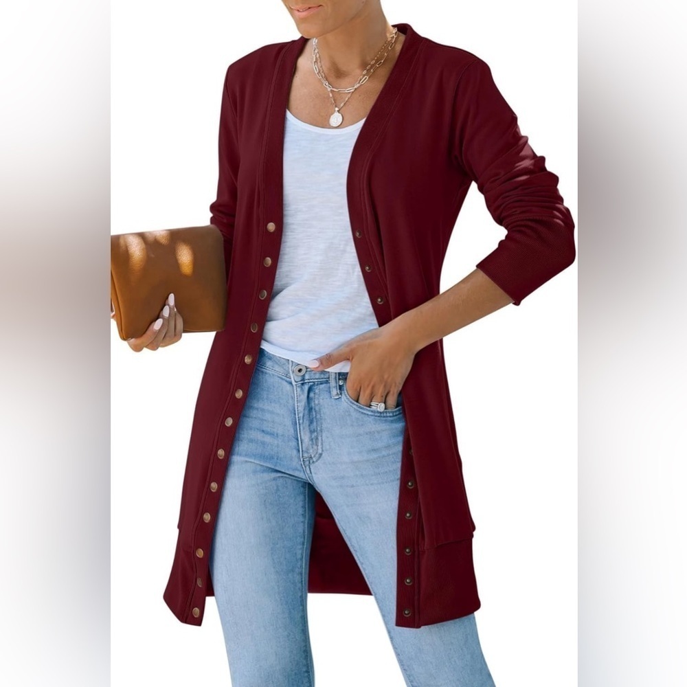 Merokeety Women’s Snap Button Cardigan Wine Size Medium